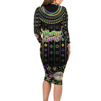 Mardi Gras Lips Queen Beads Family Matching Long Sleeve Bodycon Dress and Hawaiian Shirt