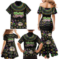 Mardi Gras Lips Queen Beads Family Matching Mermaid Dress and Hawaiian Shirt