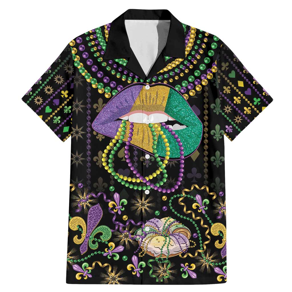 Mardi Gras Lips Queen Beads Family Matching Mermaid Dress and Hawaiian Shirt