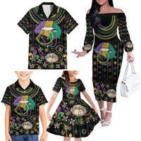 Mardi Gras Lips Queen Beads Family Matching Off The Shoulder Long Sleeve Dress and Hawaiian Shirt