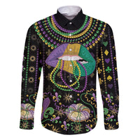 Mardi Gras Lips Queen Beads Family Matching Off The Shoulder Long Sleeve Dress and Hawaiian Shirt
