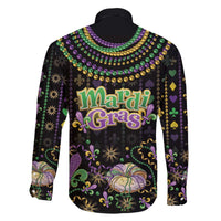 Mardi Gras Lips Queen Beads Family Matching Off The Shoulder Long Sleeve Dress and Hawaiian Shirt