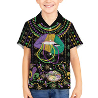 Mardi Gras Lips Queen Beads Family Matching Off The Shoulder Long Sleeve Dress and Hawaiian Shirt