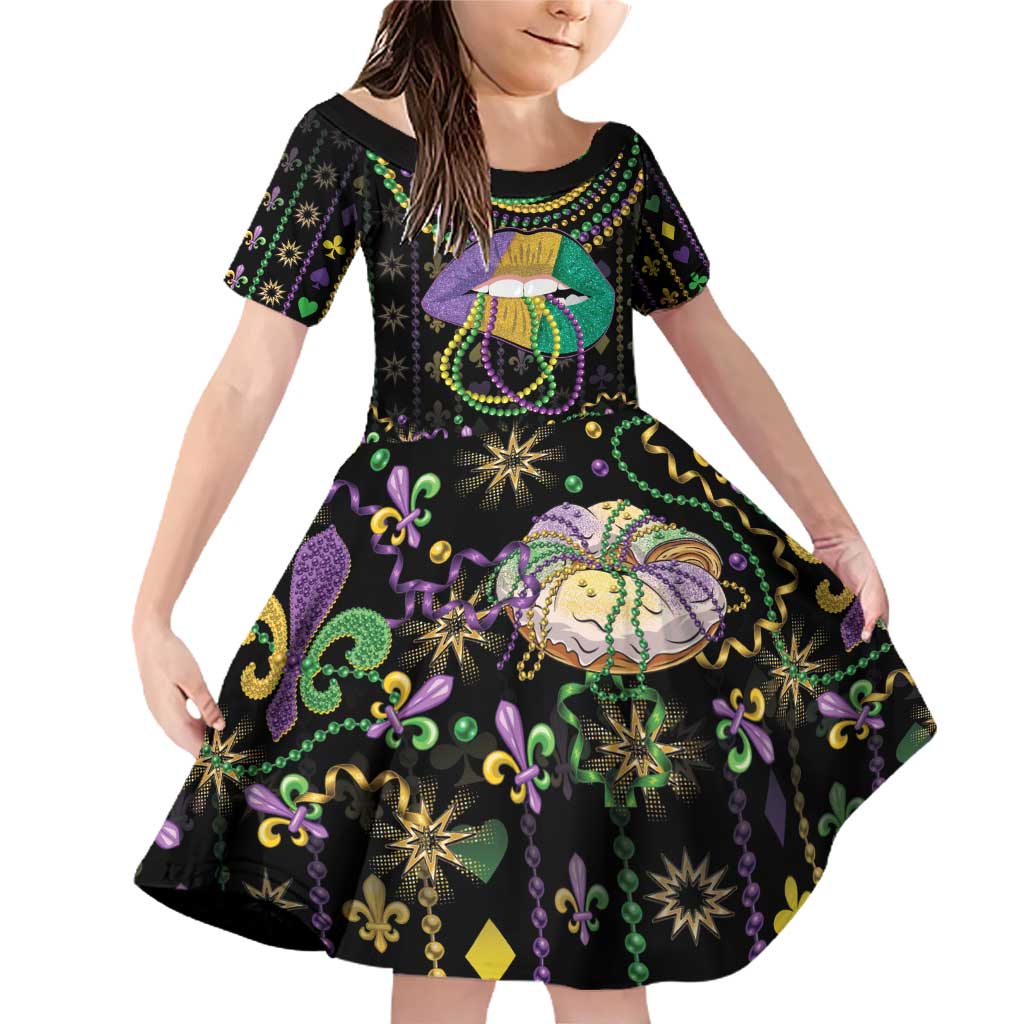 Mardi Gras Lips Queen Beads Family Matching Off Shoulder Short Dress and Hawaiian Shirt LT9 - Wonder Print Shop