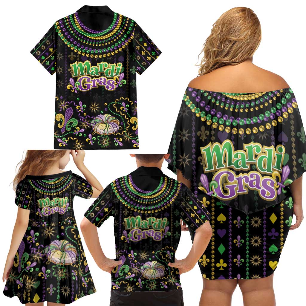 Mardi Gras Lips Queen Beads Family Matching Off Shoulder Short Dress and Hawaiian Shirt LT9 - Wonder Print Shop