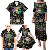 Mardi Gras Lips Queen Beads Family Matching Puletasi and Hawaiian Shirt