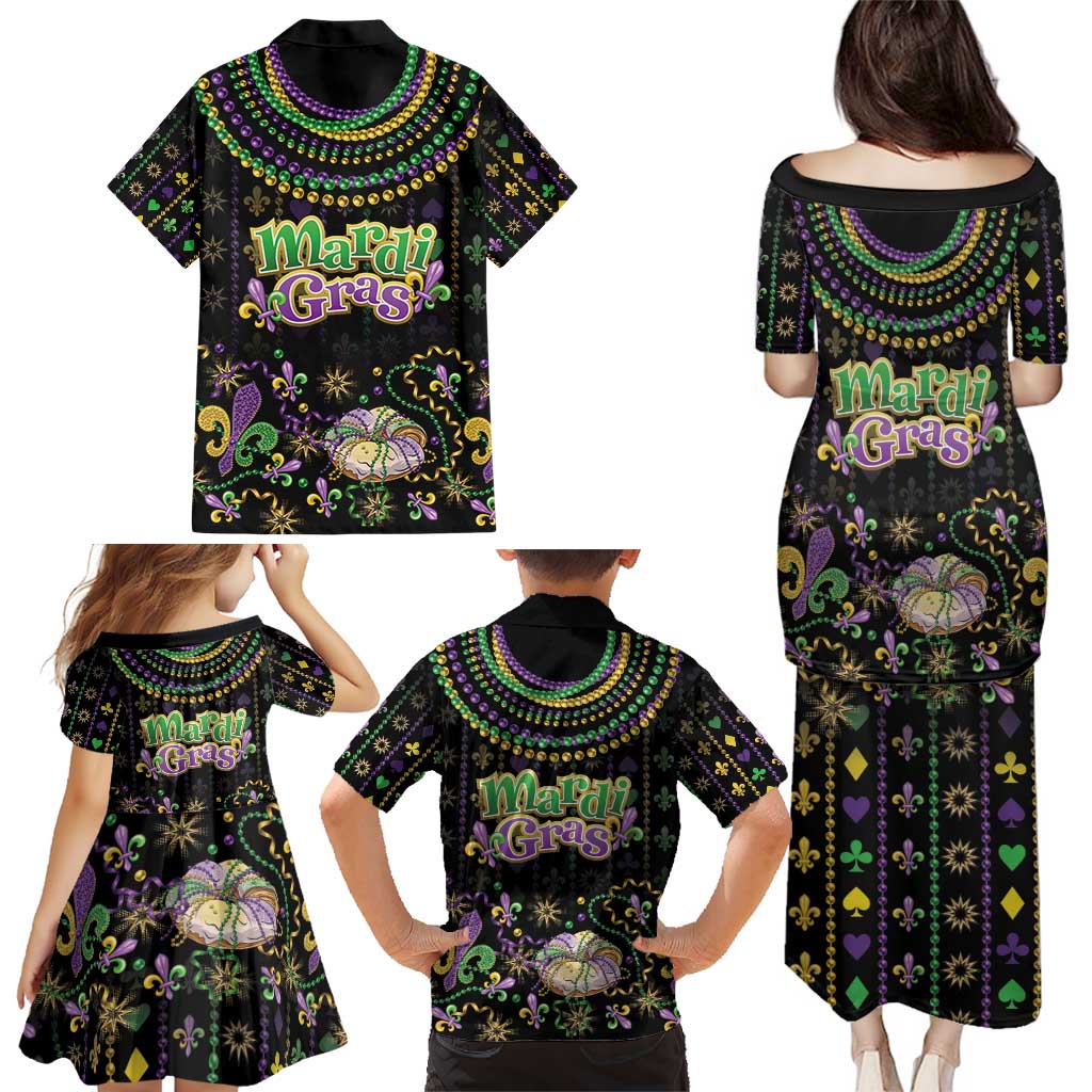 Mardi Gras Lips Queen Beads Family Matching Puletasi and Hawaiian Shirt