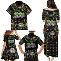 Mardi Gras Lips Queen Beads Family Matching Puletasi and Hawaiian Shirt