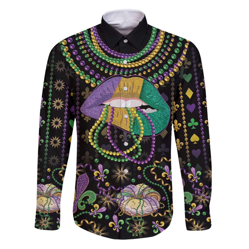 Mardi Gras Lips Queen Beads Family Matching Puletasi and Hawaiian Shirt