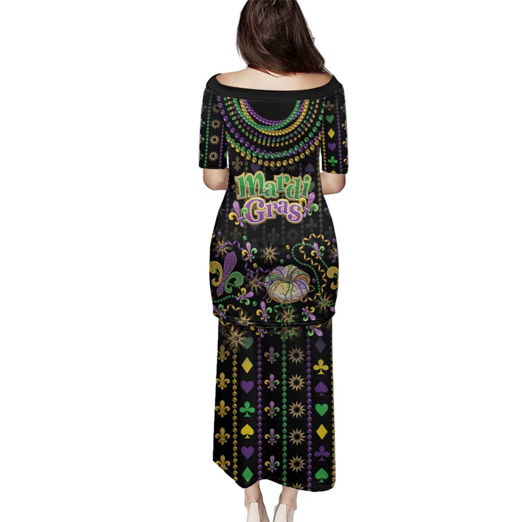 Mardi Gras Lips Queen Beads Family Matching Puletasi and Hawaiian Shirt