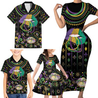 Mardi Gras Lips Queen Beads Family Matching Short Sleeve Bodycon Dress and Hawaiian Shirt - Wonder Print Shop