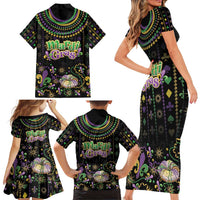 Mardi Gras Lips Queen Beads Family Matching Short Sleeve Bodycon Dress and Hawaiian Shirt - Wonder Print Shop