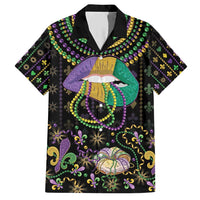 Mardi Gras Lips Queen Beads Family Matching Short Sleeve Bodycon Dress and Hawaiian Shirt - Wonder Print Shop
