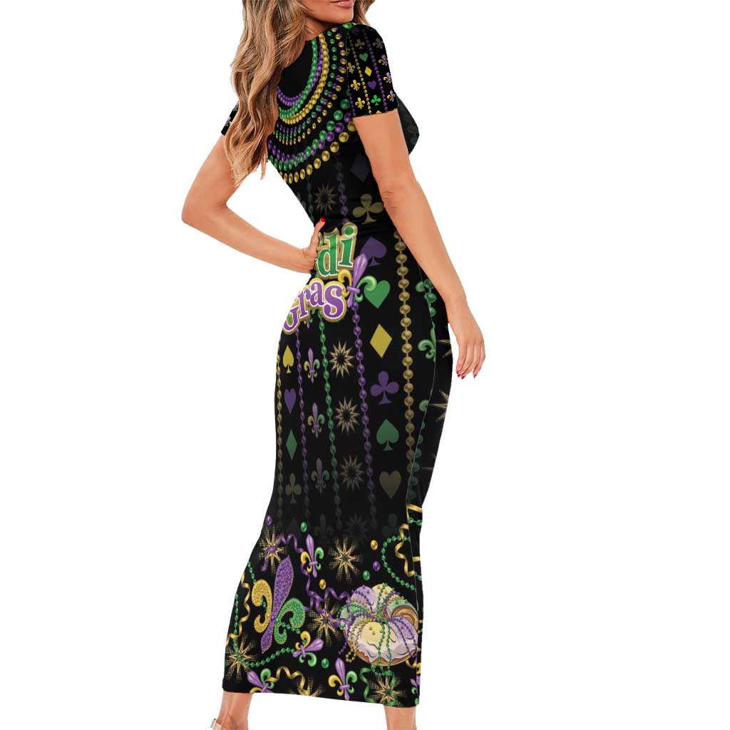 Mardi Gras Lips Queen Beads Family Matching Short Sleeve Bodycon Dress and Hawaiian Shirt - Wonder Print Shop