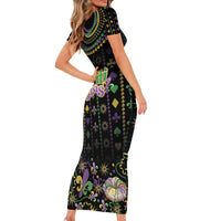 Mardi Gras Lips Queen Beads Family Matching Short Sleeve Bodycon Dress and Hawaiian Shirt - Wonder Print Shop
