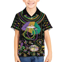 Mardi Gras Lips Queen Beads Family Matching Short Sleeve Bodycon Dress and Hawaiian Shirt - Wonder Print Shop