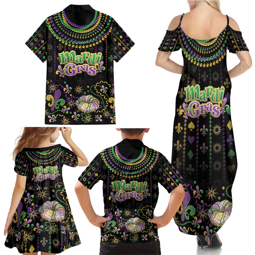 Mardi Gras Lips Queen Beads Family Matching Summer Maxi Dress and Hawaiian Shirt - Wonder Print Shop