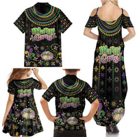 Mardi Gras Lips Queen Beads Family Matching Summer Maxi Dress and Hawaiian Shirt - Wonder Print Shop