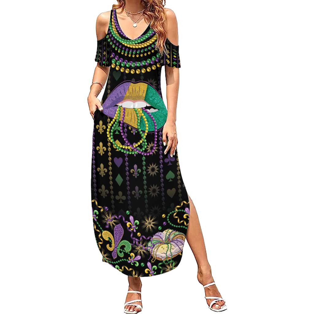 Mardi Gras Lips Queen Beads Family Matching Summer Maxi Dress and Hawaiian Shirt - Wonder Print Shop