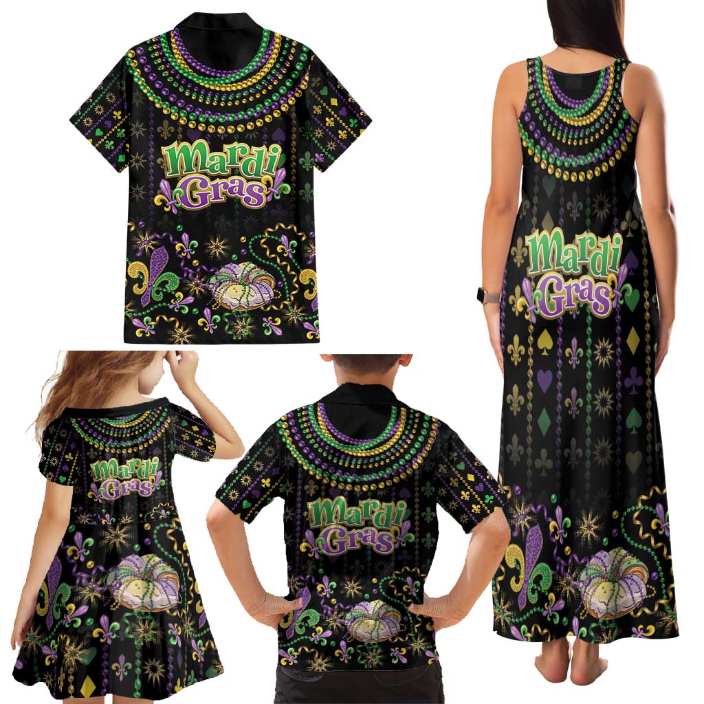 Mardi Gras Lips Queen Beads Family Matching Tank Maxi Dress and Hawaiian Shirt - Wonder Print Shop