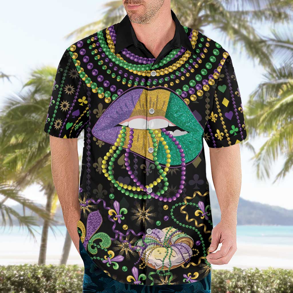 Mardi Gras Lips Queen Beads Hawaiian Shirt - Wonder Print Shop