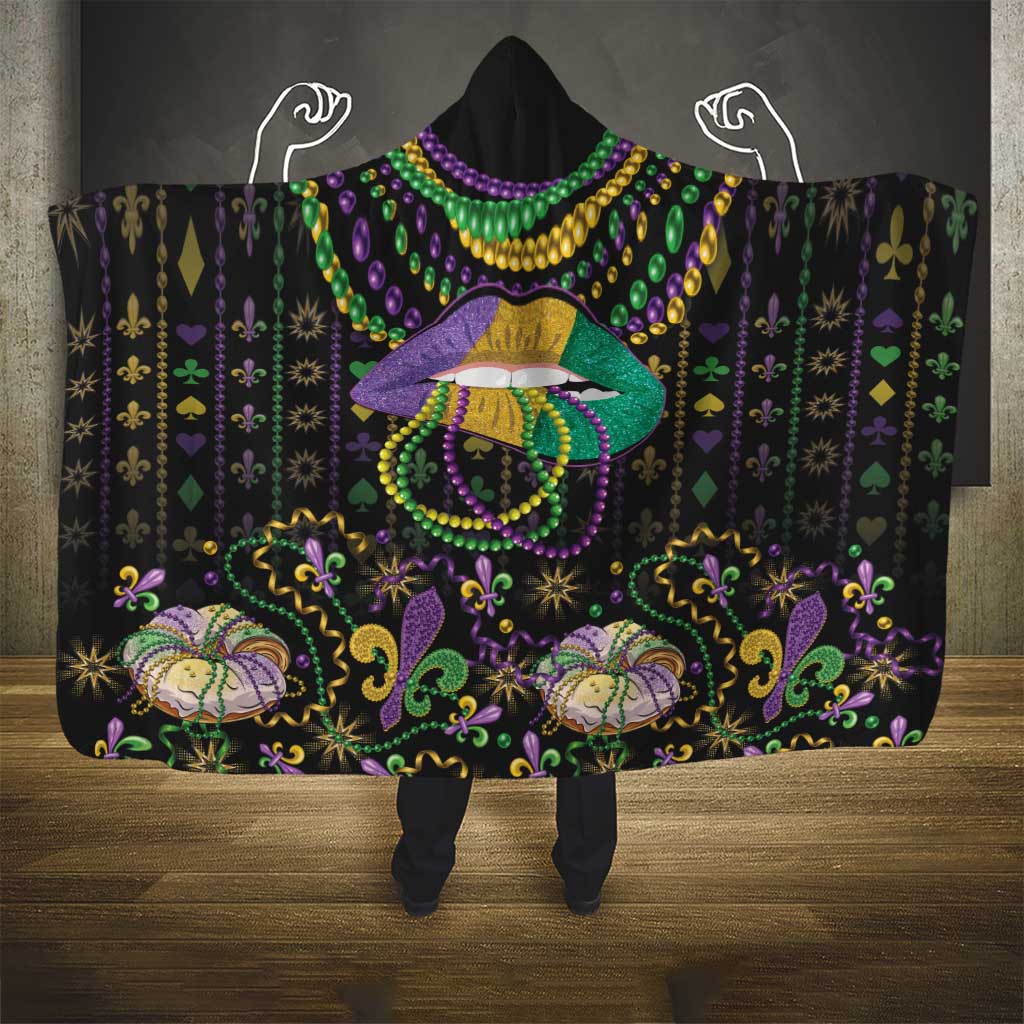 Mardi Gras Lips Queen Beads Hooded Blanket - Wonder Print Shop