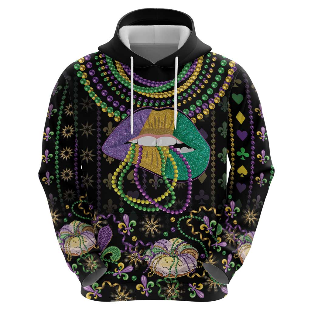 Mardi Gras Lips Queen Beads Hoodie - Wonder Print Shop