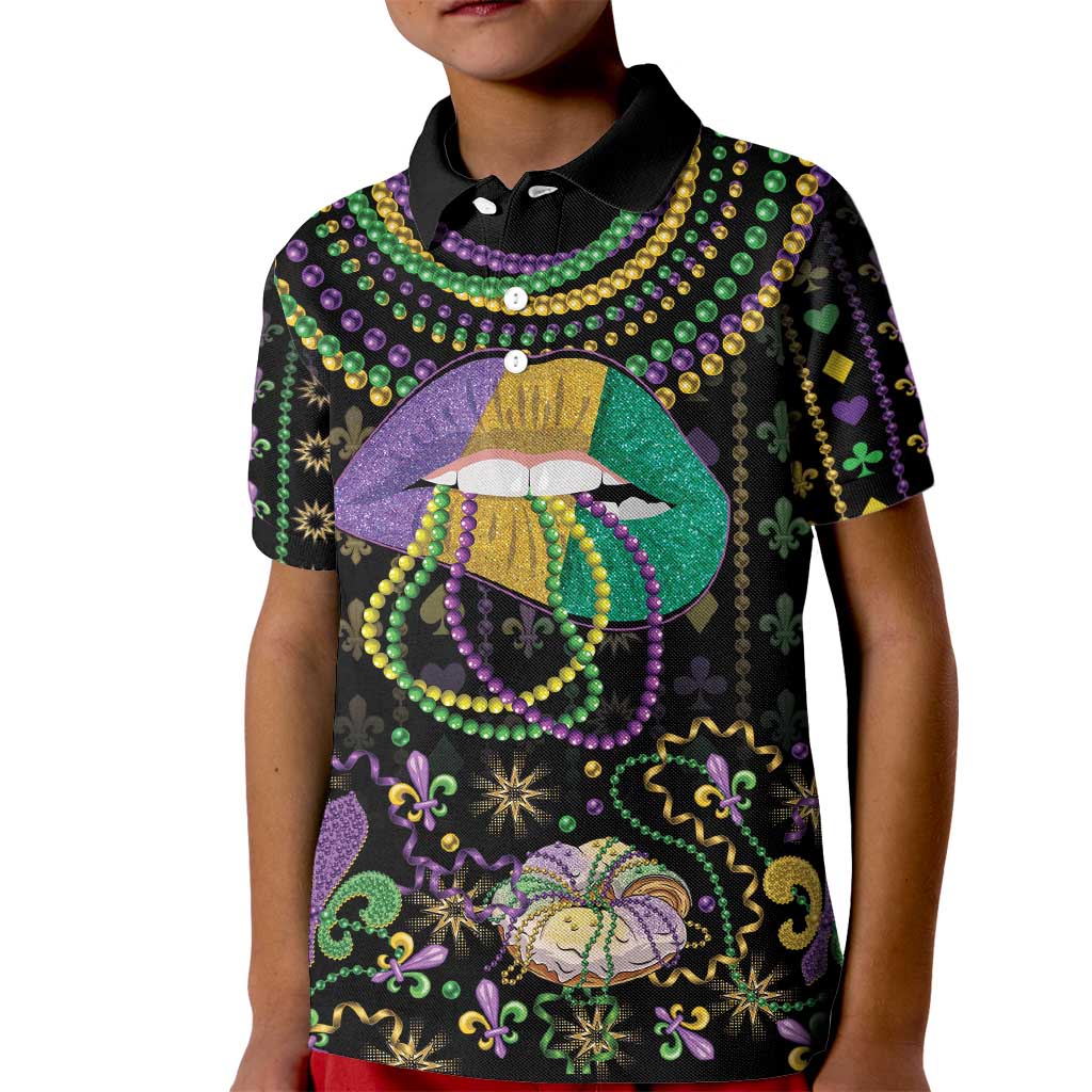 Mardi Gras Lips Queen Beads Kid Polo Shirt - Wonder Print Shop