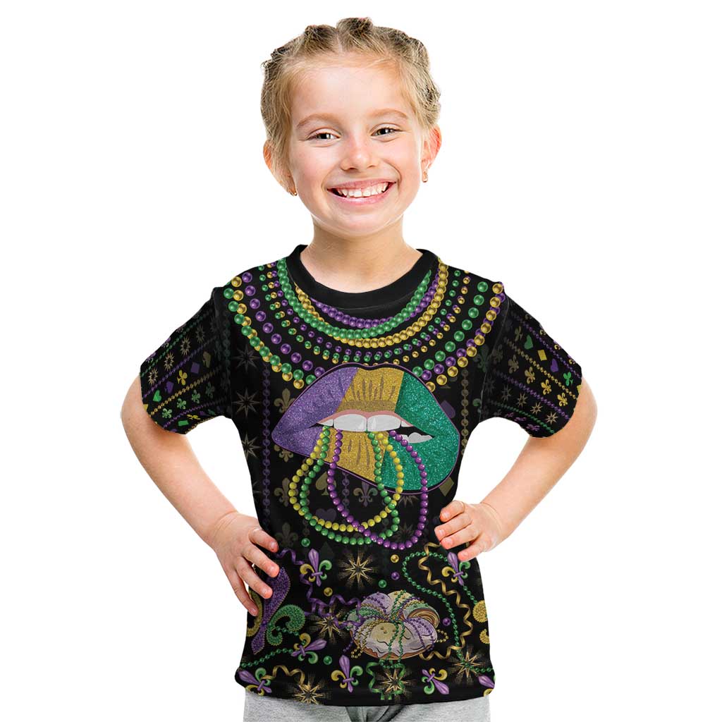 Mardi Gras Lips Queen Beads Kid T Shirt - Wonder Print Shop