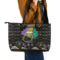Mardi Gras Lips Queen Beads Leather Tote Bag