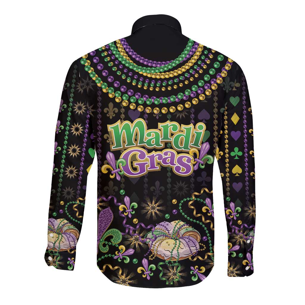 Mardi Gras Lips Queen Beads Long Sleeve Button Shirt
