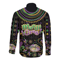Mardi Gras Lips Queen Beads Long Sleeve Button Shirt