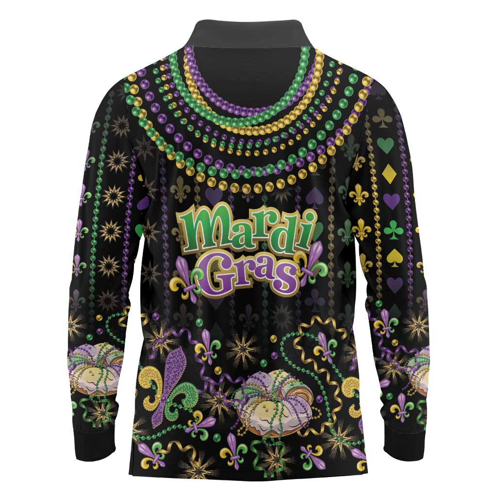 Mardi Gras Lips Queen Beads Long Sleeve Polo Shirt - Wonder Print Shop
