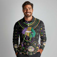 Mardi Gras Lips Queen Beads Long Sleeve Polo Shirt - Wonder Print Shop
