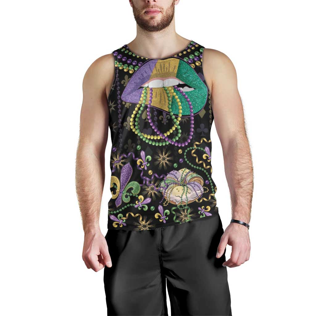 Mardi Gras Lips Queen Beads Men Tank Top - Wonder Print Shop