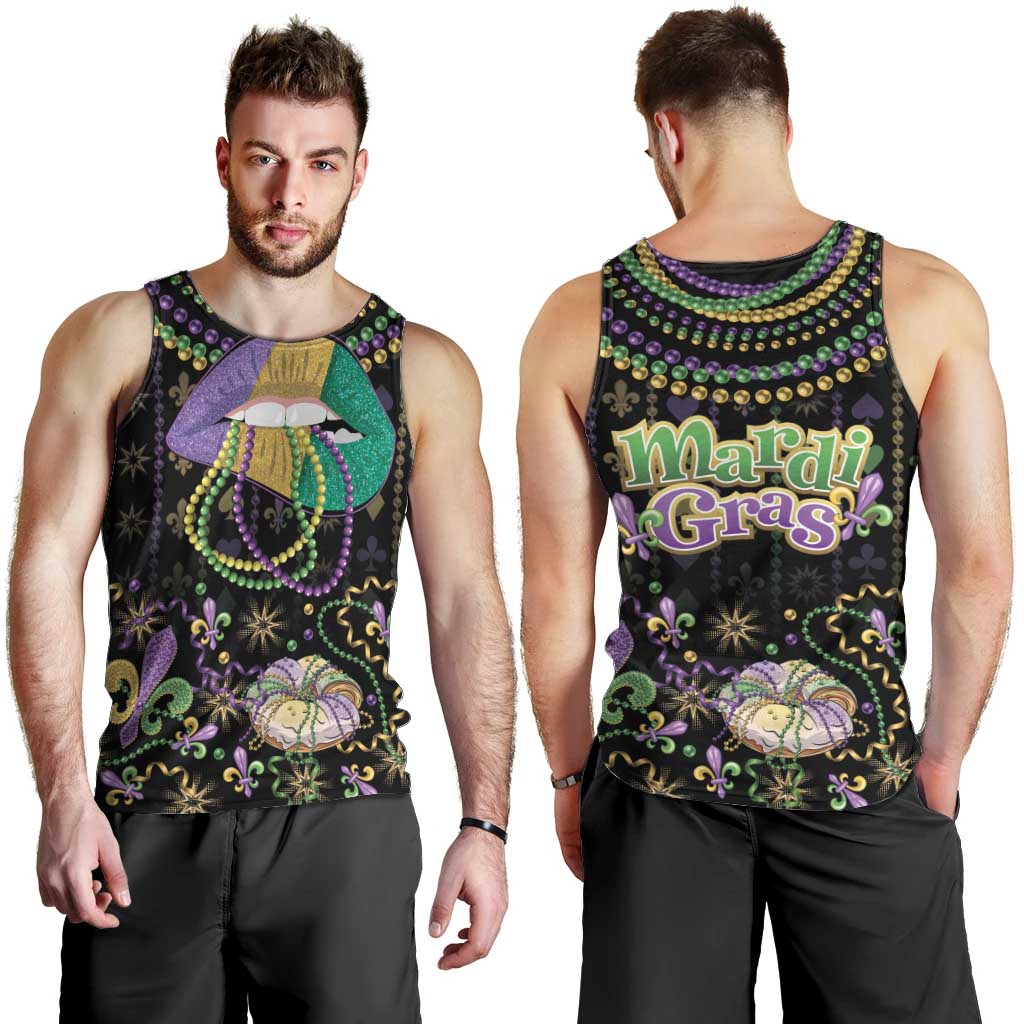 Mardi Gras Lips Queen Beads Men Tank Top - Wonder Print Shop