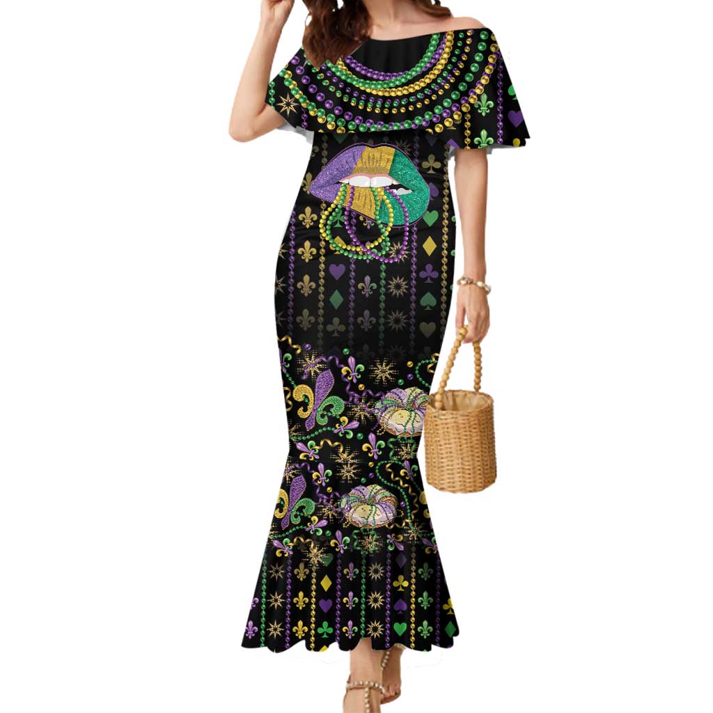 Mardi Gras Lips Queen Beads Mermaid Dress - Wonder Print Shop
