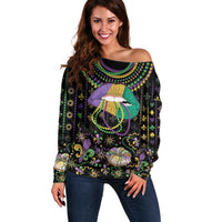 Mardi Gras Lips Queen Beads Off Shoulder Sweater - Wonder Print Shop