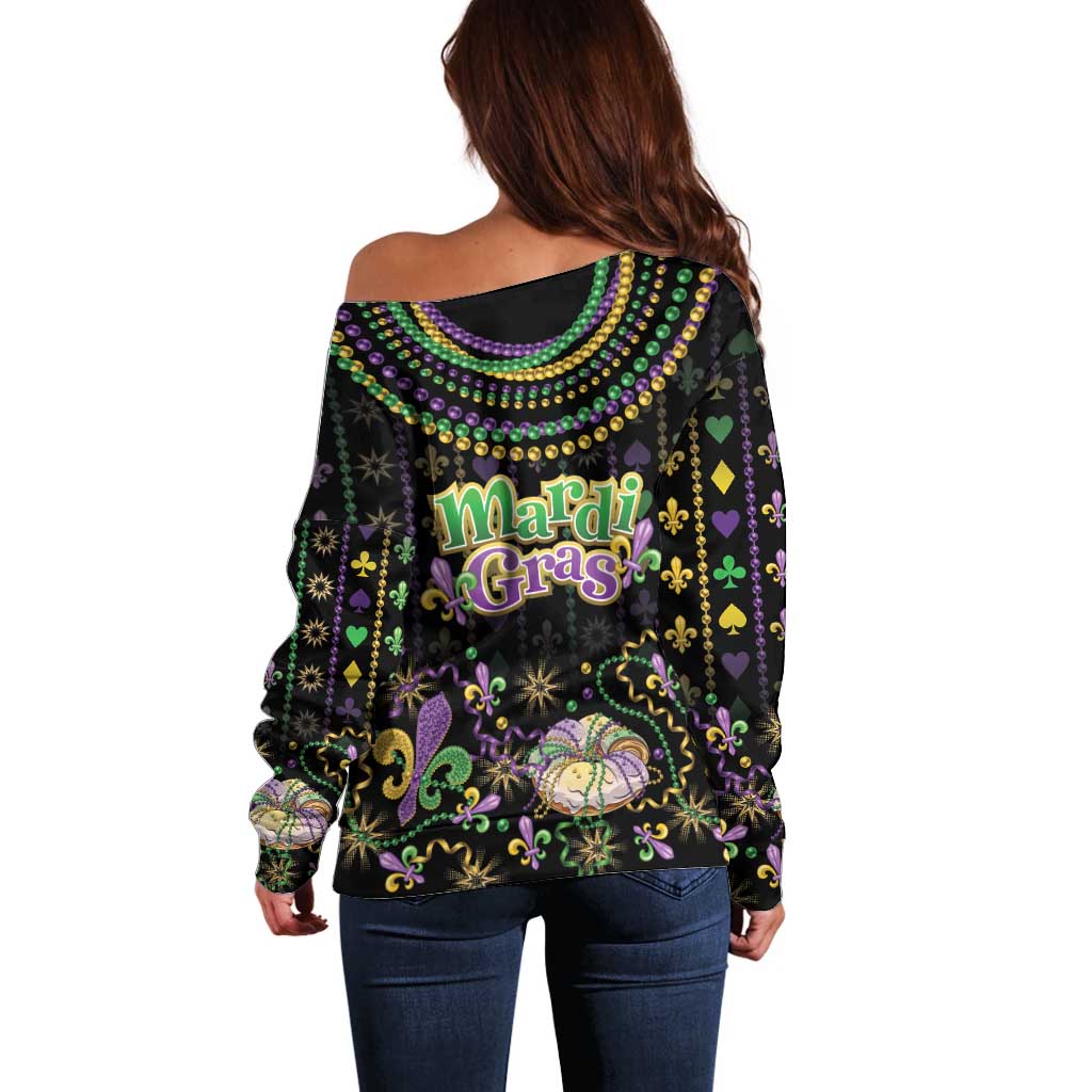 Mardi Gras Lips Queen Beads Off Shoulder Sweater - Wonder Print Shop