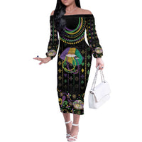 Mardi Gras Lips Queen Beads Off The Shoulder Long Sleeve Dress - Wonder Print Shop