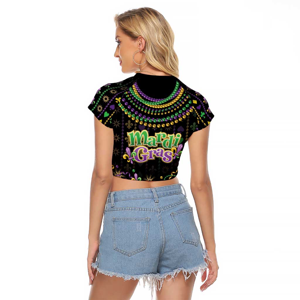 Mardi Gras Lips Queen Beads Raglan Cropped T Shirt - Wonder Print Shop