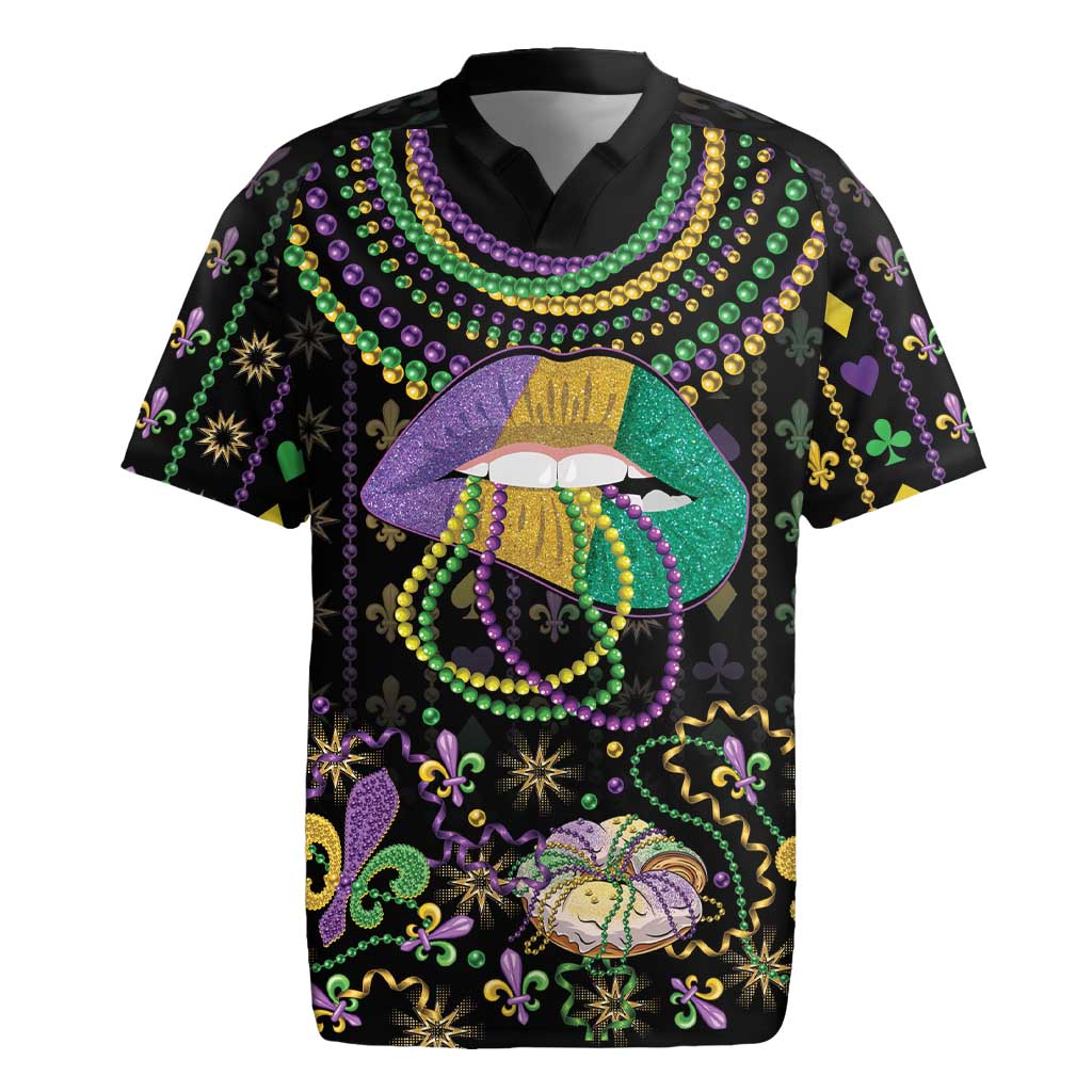 Mardi Gras Lips Queen Beads Rugby Jersey - Wonder Print Shop