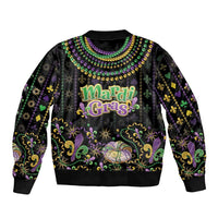 Mardi Gras Lips Queen Beads Sleeve Zip Bomber Jacket - Wonder Print Shop