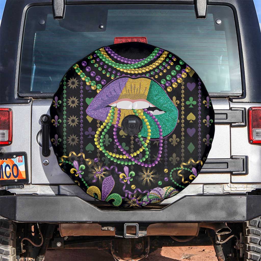 Mardi Gras Lips Queen Beads Spare Tire Cover - Wonder Print Shop