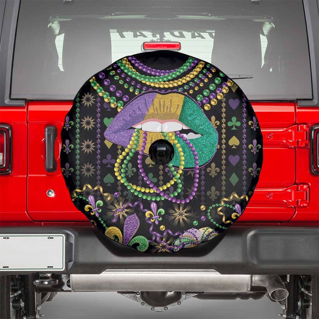 Mardi Gras Lips Queen Beads Spare Tire Cover - Wonder Print Shop