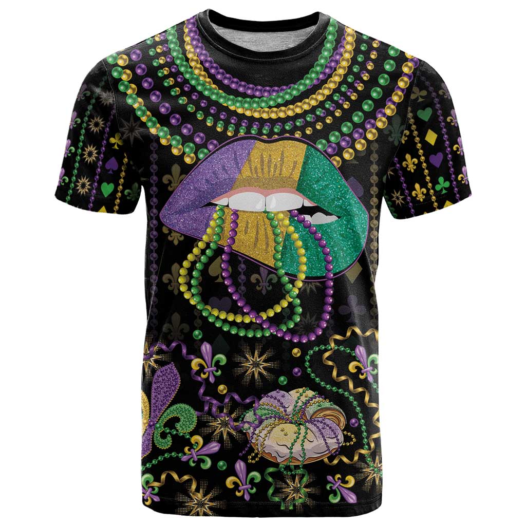 Mardi Gras Lips Queen Beads T Shirt - Wonder Print Shop