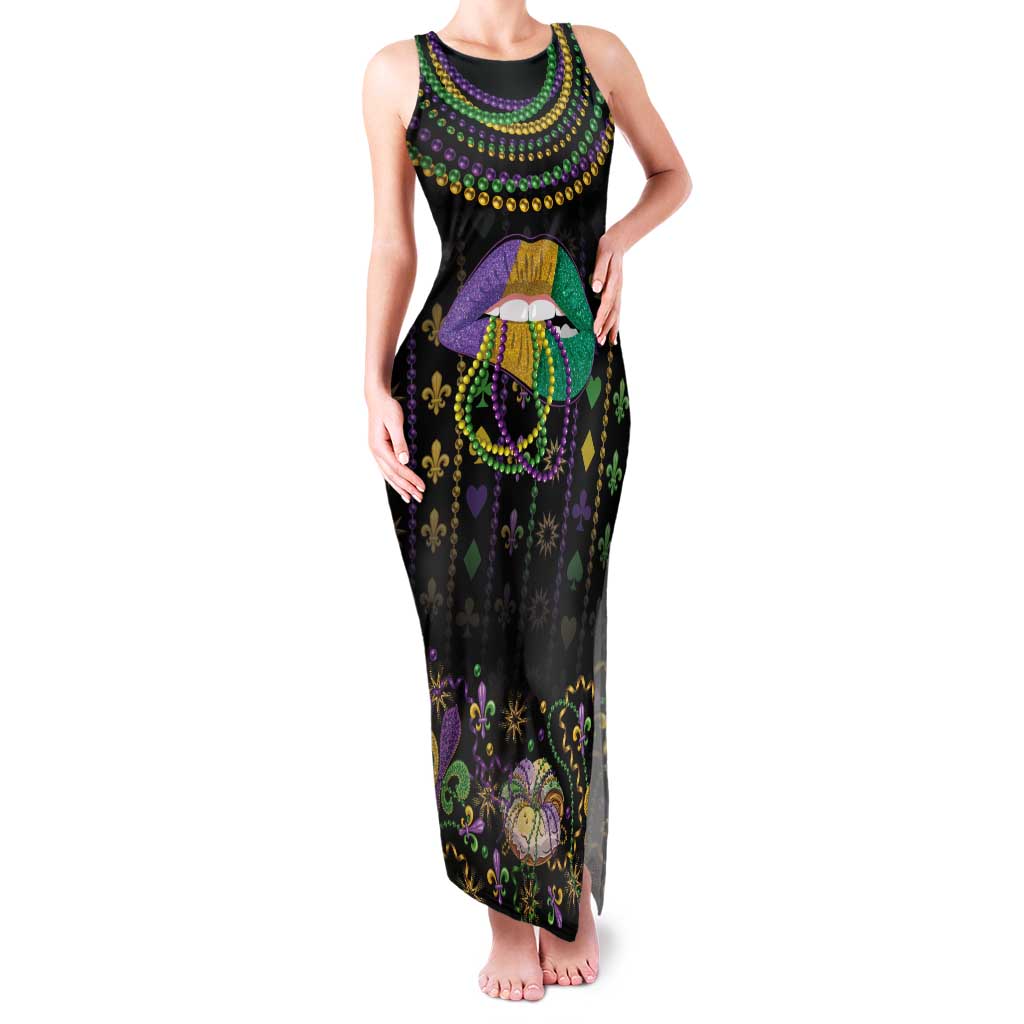 Mardi Gras Lips Queen Beads Tank Maxi Dress - Wonder Print Shop