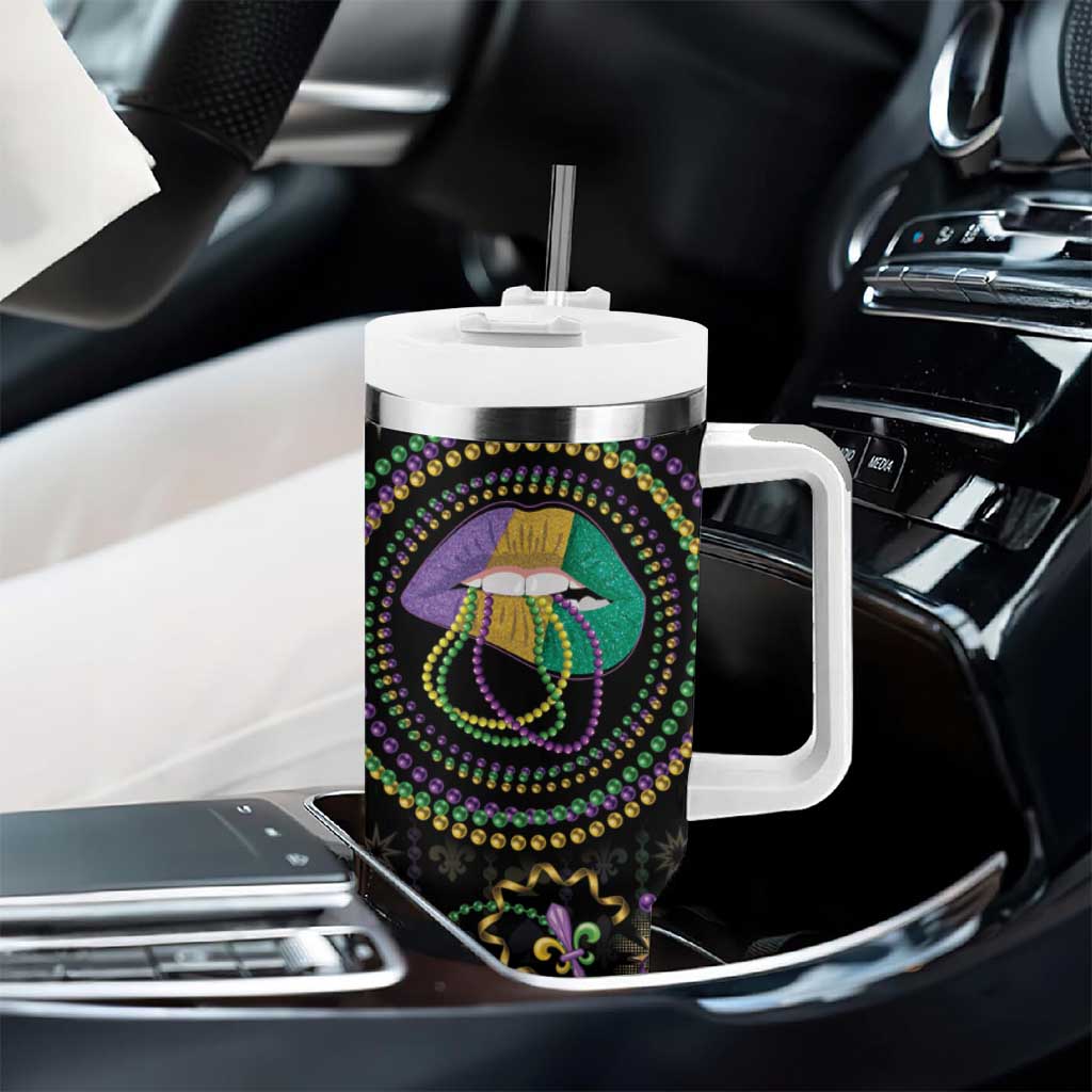 Mardi Gras Lips Queen Beads Tumbler With Handle - Wonder Print Shop