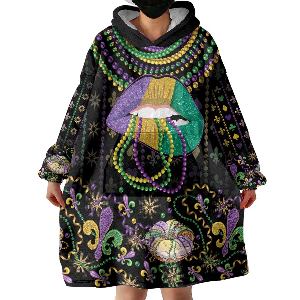 Mardi Gras Lips Queen Beads Wearable Blanket Hoodie - Wonder Print Shop