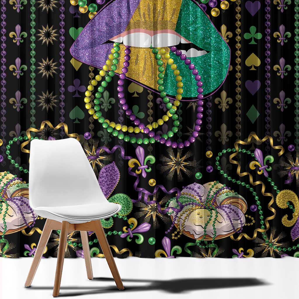 Mardi Gras Lips Queen Beads Window Curtain - Wonder Print Shop
